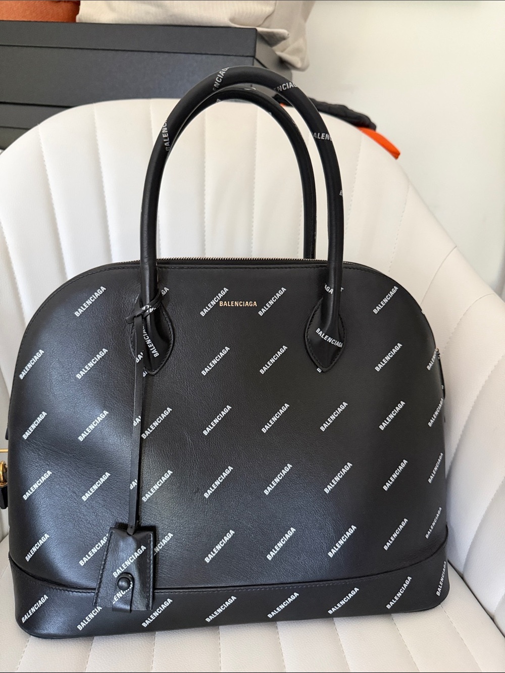 Balenciaga Black Logo-Print Dome Satchel